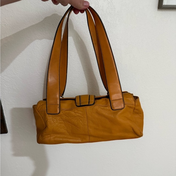 Vintage Y2K western Orange mustard leather shoulder bag baguette style purse - Picture 10 of 14